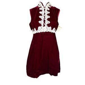 L NWT NOS NEW vintage 60s mini Red Velvet Neo Victorian Vampire Dress